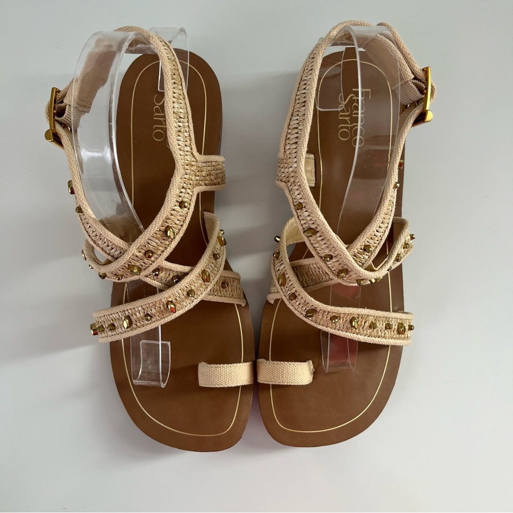 FRANCO SARTO Ina Toe Loop Sandal In Natural Raffia NEW - Picture 4 of 12
